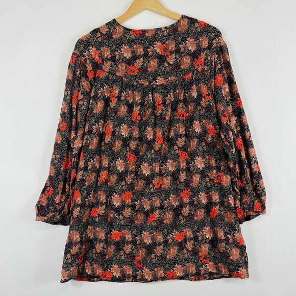 Zara Trafaluc Brown Black Dot Floral Stitch Long Sleeve‎ Blouse Top Womens Small - Picture 4 of 8